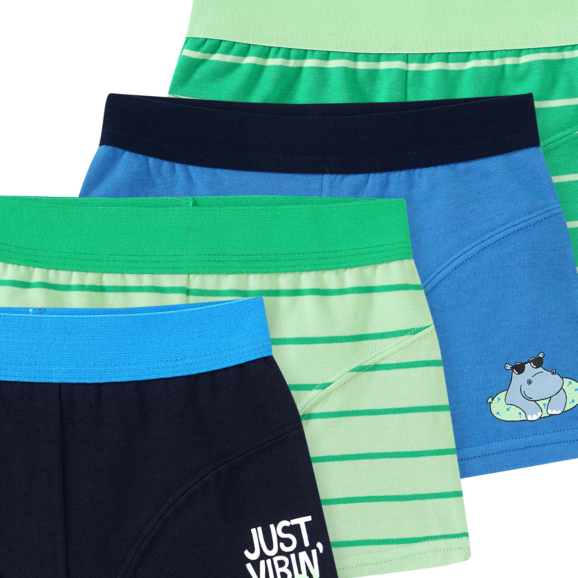 Famy 5 Jungen Boxer in verschiedenen Dessins dunkelblau / grün / hellgrün