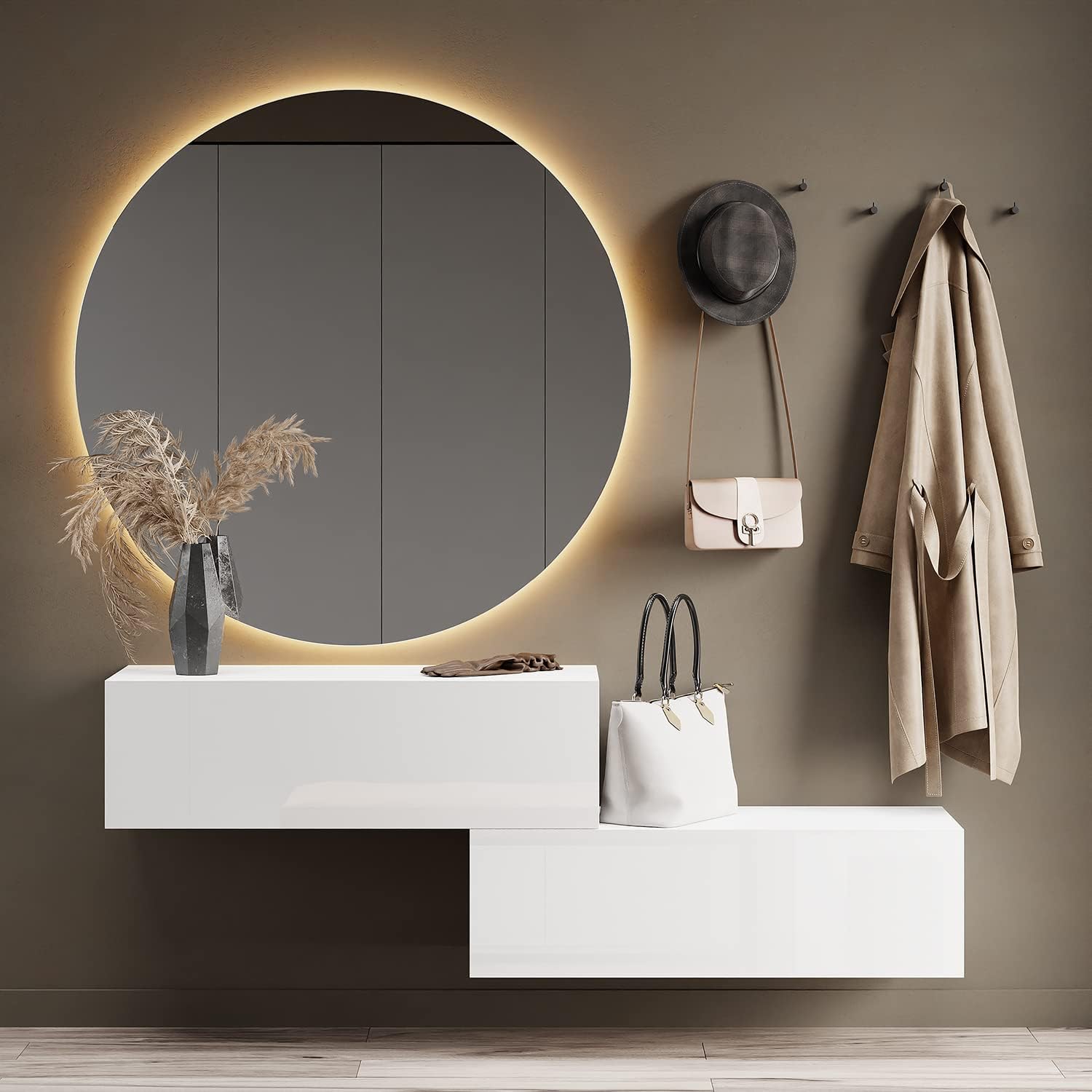 Planetmöbel Flur Möbel Garderobe Hängeschrank 2X 100 cm Weiß, Kompaktgarderobe mit Klappe als Stauraum, Wandgarderobe hängend oder stehend, 37,8T x 100B x 32,5H cm
