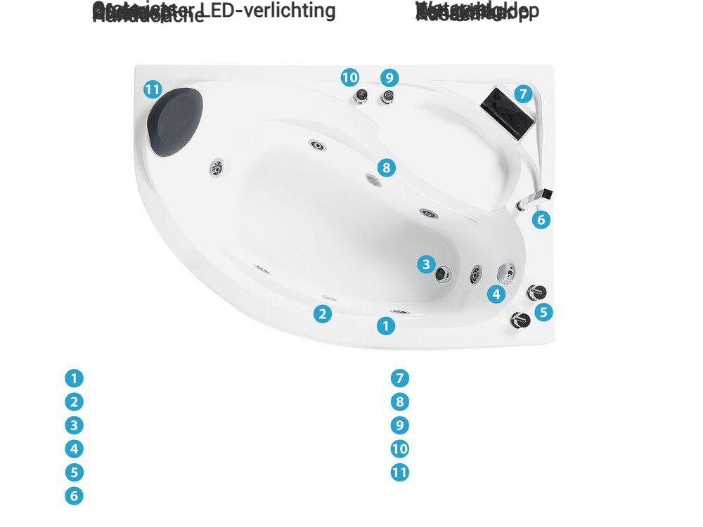 Hoek bubbelbad met LED NEIVA linkszijdig 150 x 100 cm Wit