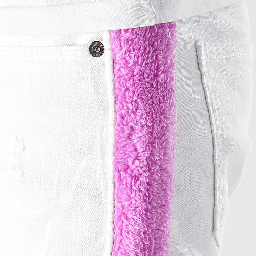 Short Jean A Bandes Fourrure P460 Blanc Violet