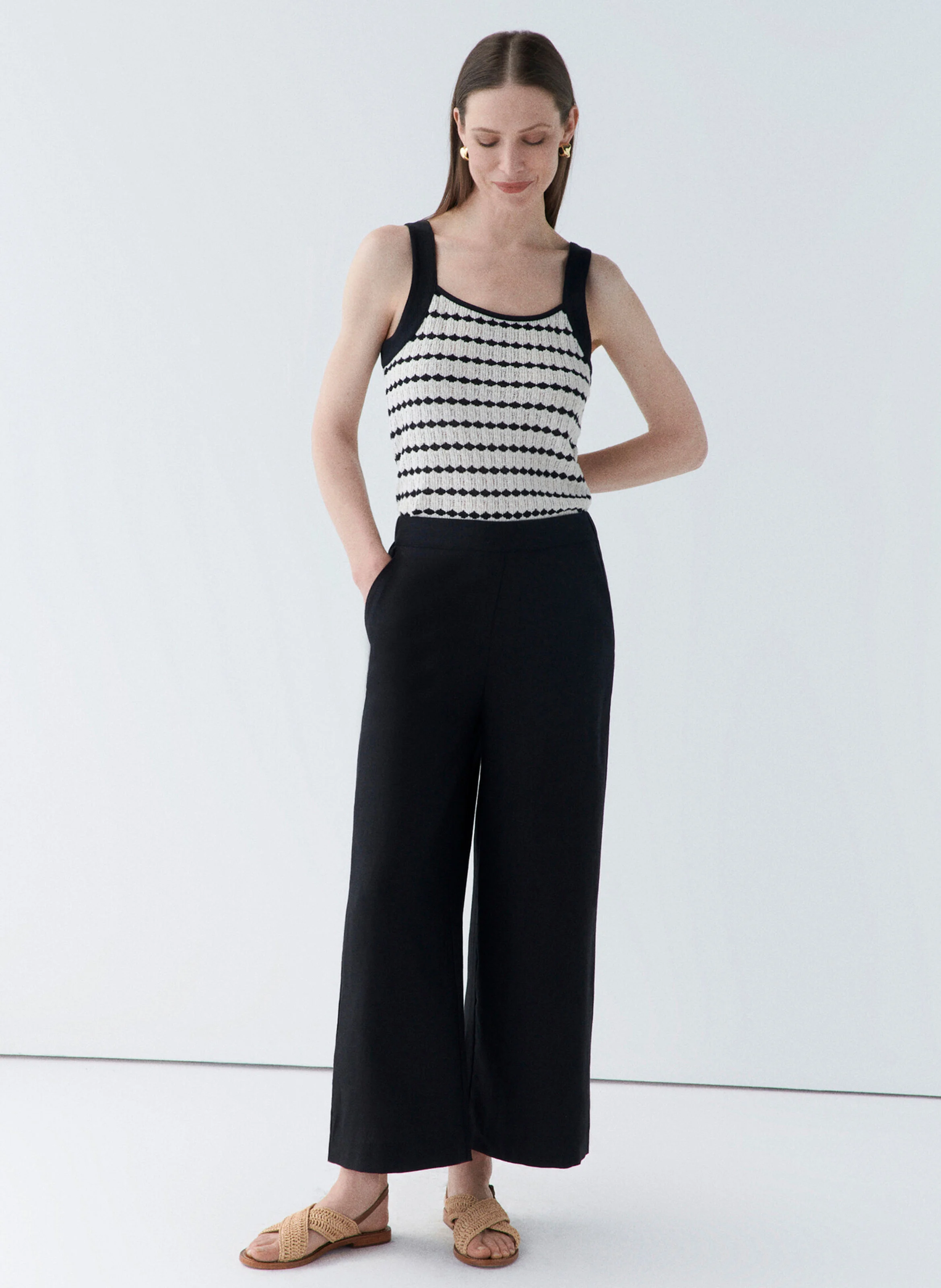 PANDI - Pantalon large taille haute en lin | Noir