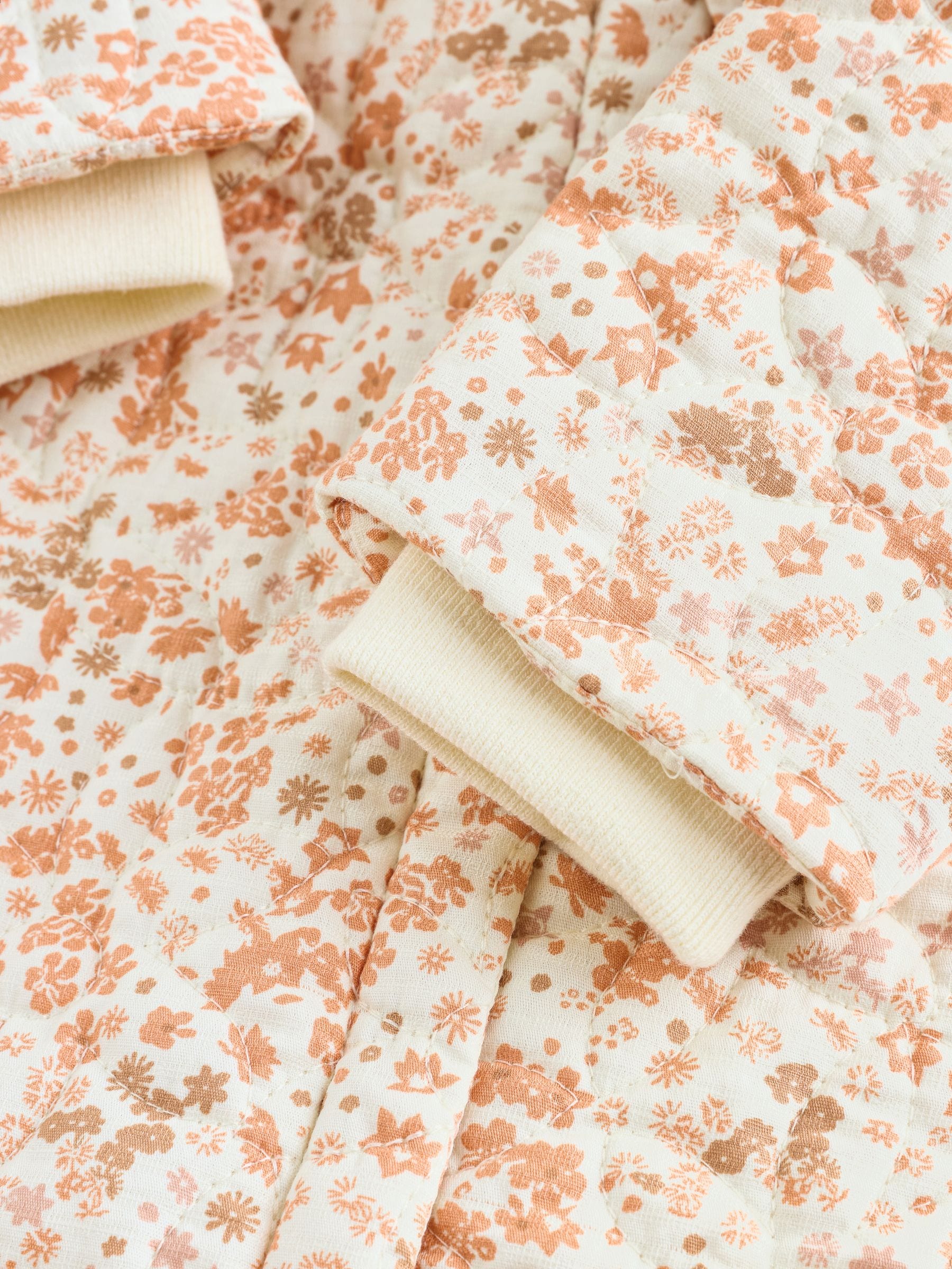 Ecru bloemenprint - Baby kinderwagenpak met kreukeltextuur en capuchon (0mnd -2jr)