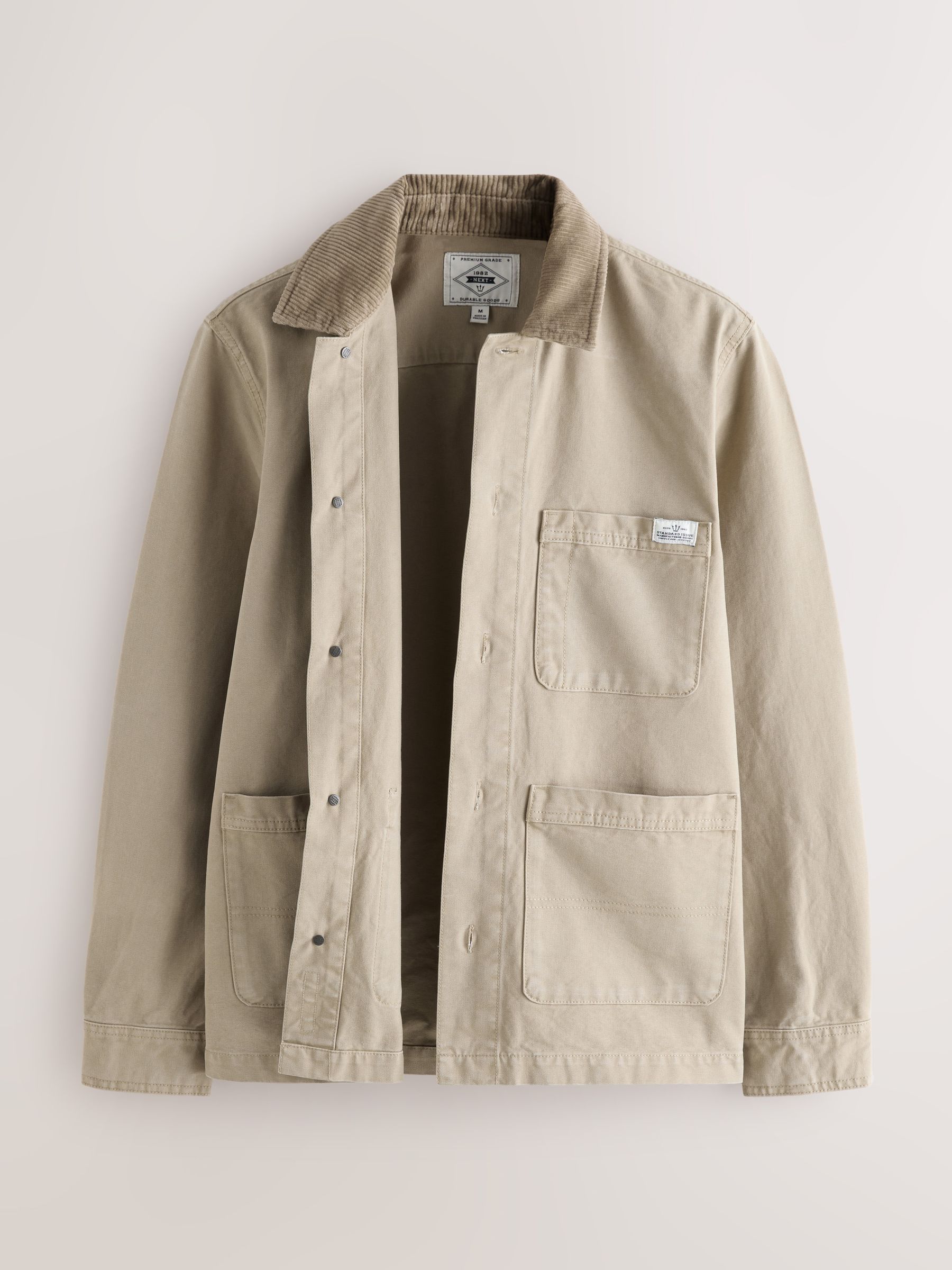 Ecru - Corduroy canvas shacket overshirt met kraag