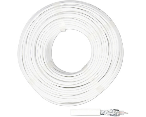 Coaxkabel 50m 90 dB dubbel afgeschermd geschikt voor DVB-T, DVB-C, DVB-S, radio wit SD 90