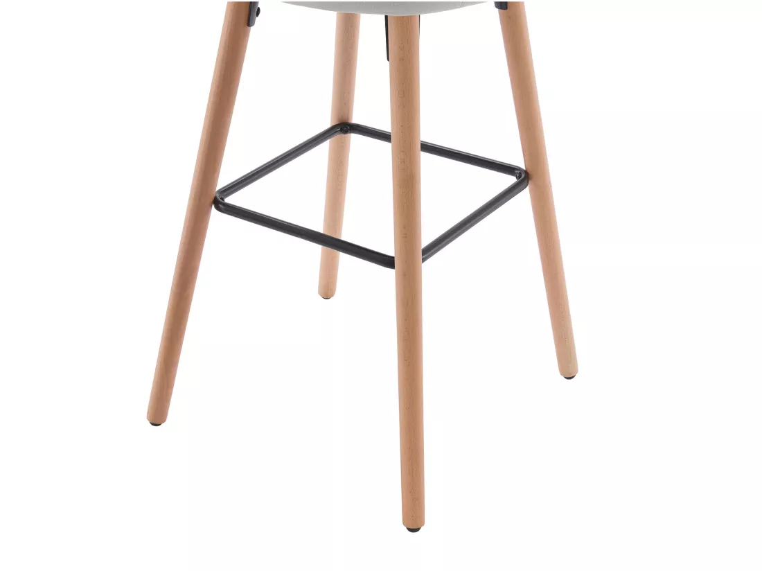 Tabouret de bar en tissu et pieds bois de hêtre - Crème - ELEANA