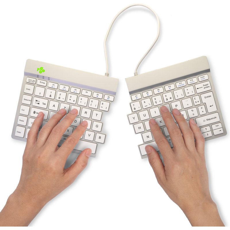 R-Go Tools Clavier ergonomique R-Go Split Break avec logiciel de pause, clavier ergonomique divisé, AZERTY (FR), bluetooth, blanc