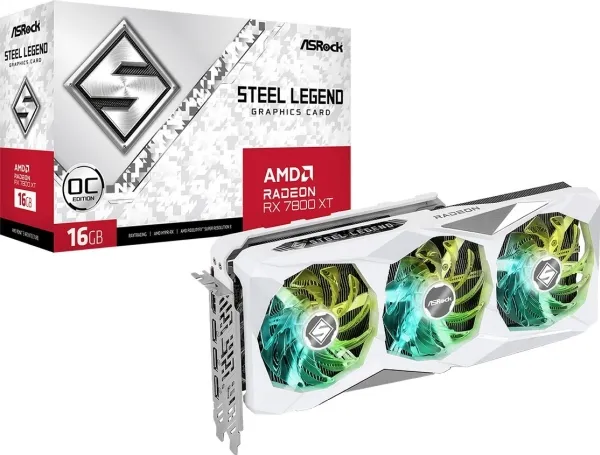 ASRock Steel Legend Radeon RX 7800 XT 16GB OC - Grafikkort - Radeon RX 7800 XT - 16 GB GDDR6 - PCIe 4.0 x16 - 3 x DisplayPort, HDMI - boks