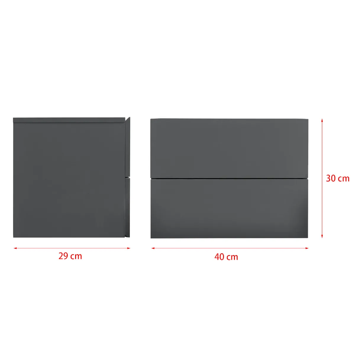 Table de chevet Helloshop26 - 2 tiroirs 40 cm - Gris foncé