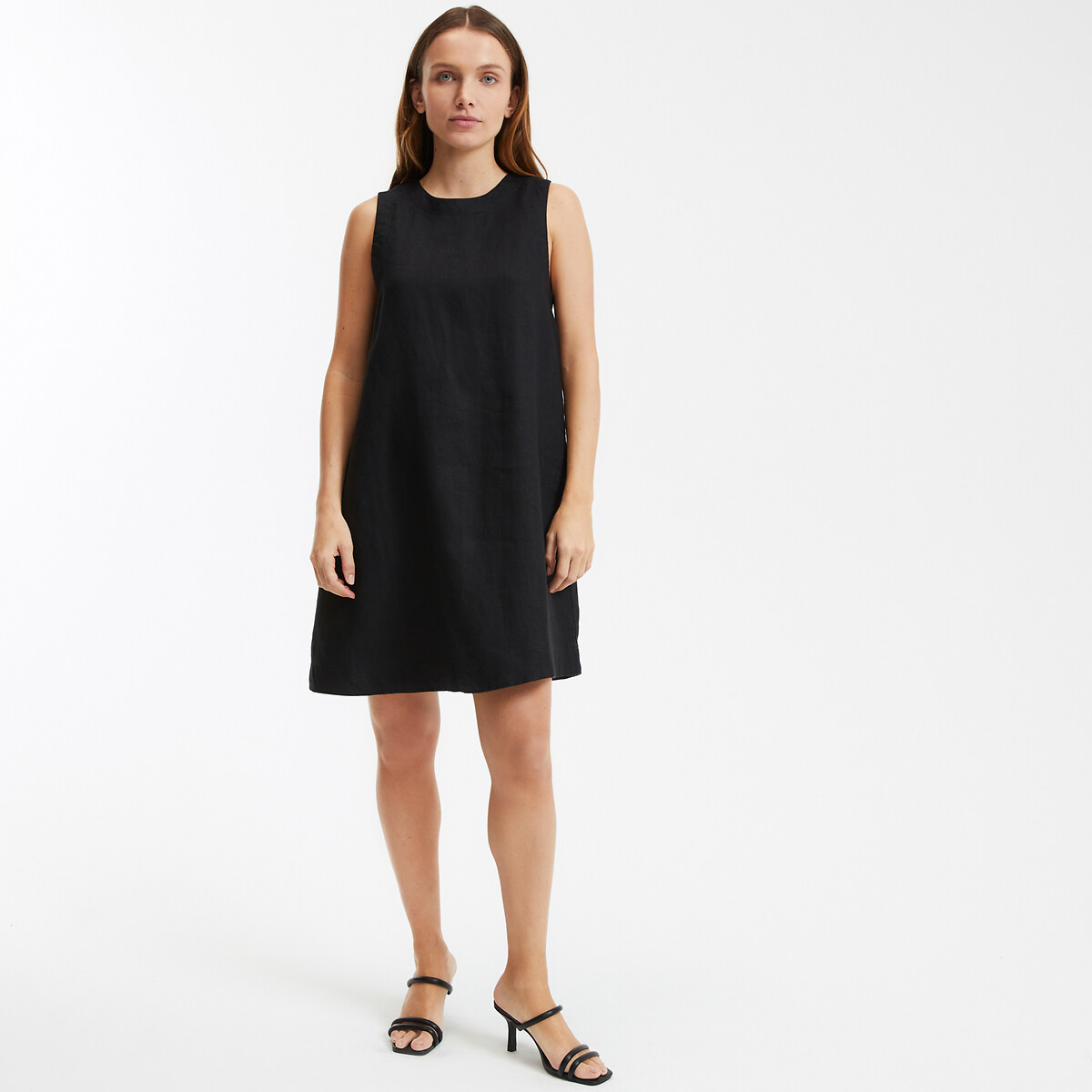 COLEÇÃO LA REDOUTE<br>Vestido curto de linho com modelagem evasê e sem mangas