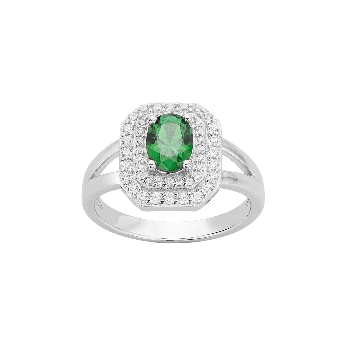 Bague en Argent avec oxyde de zirconium vert emeraude