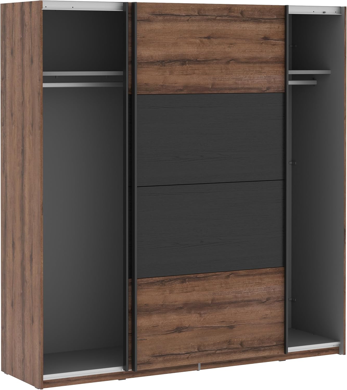 Forte Dreamer Kleiderschrank 200,Schrank mit Schwebetüren, 2-türig, Holzwerkstoff, Schlammeiche/Schwarzeiche Dekor, 200,1 cm breit, 209,7 cm hoch, 51,2 cm tief