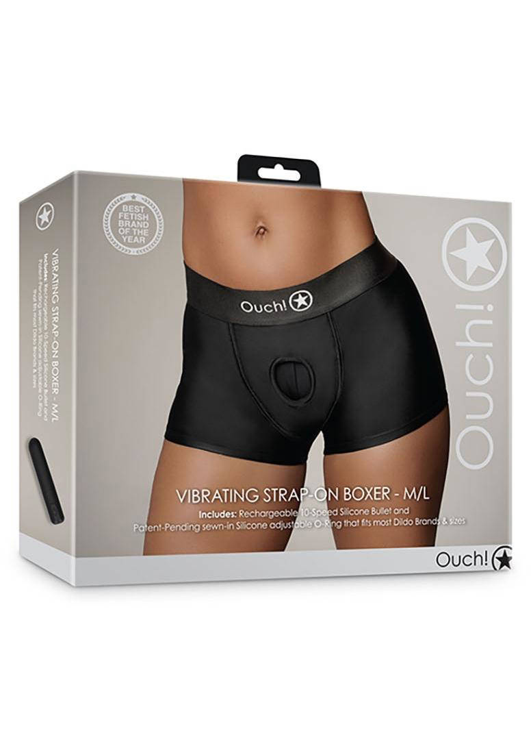 Ouch! Strap-on Boxer met vibrerende bullet  - maat M/L - zwart
