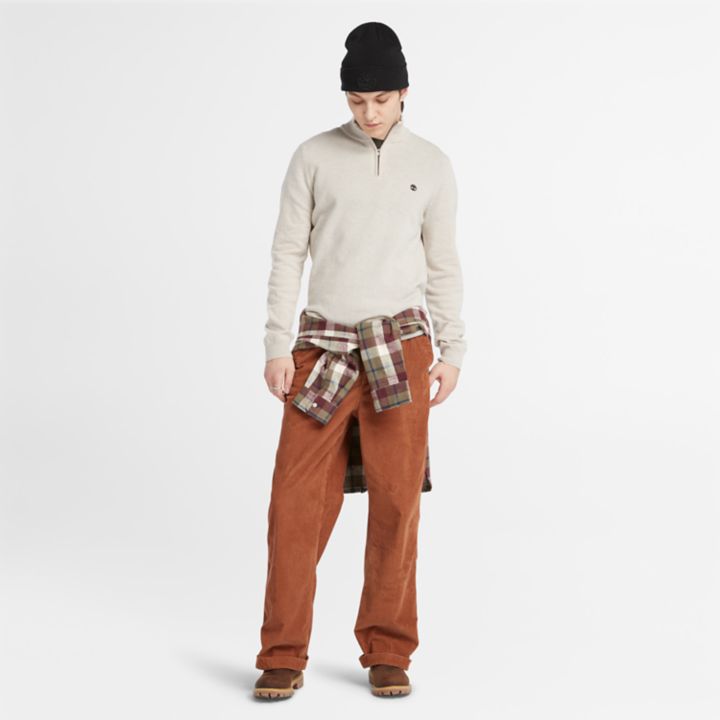 Suéter Cohas Brook com zíper no pescoço para homens na cor bege.