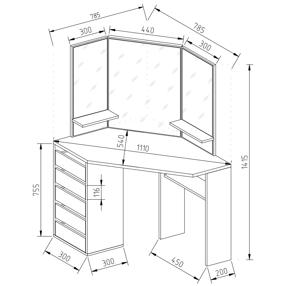 Vicco Eckschminktisch Frisiertisch Schminkkommode Arielle Weiß Sonoma Spiegel 110x145 cm modern Schlafzimmer Kommode Schublade Ablage Aufbewahrung Kosmetiktisch Schminkkonsole Make-Up-Tisch