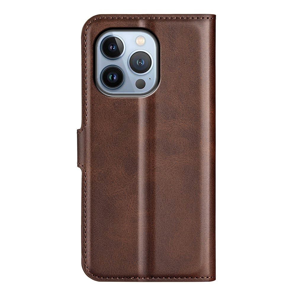 iPhone 14 Pro Vintage Leder Tasche Flip Cover Fashion Design - Braun