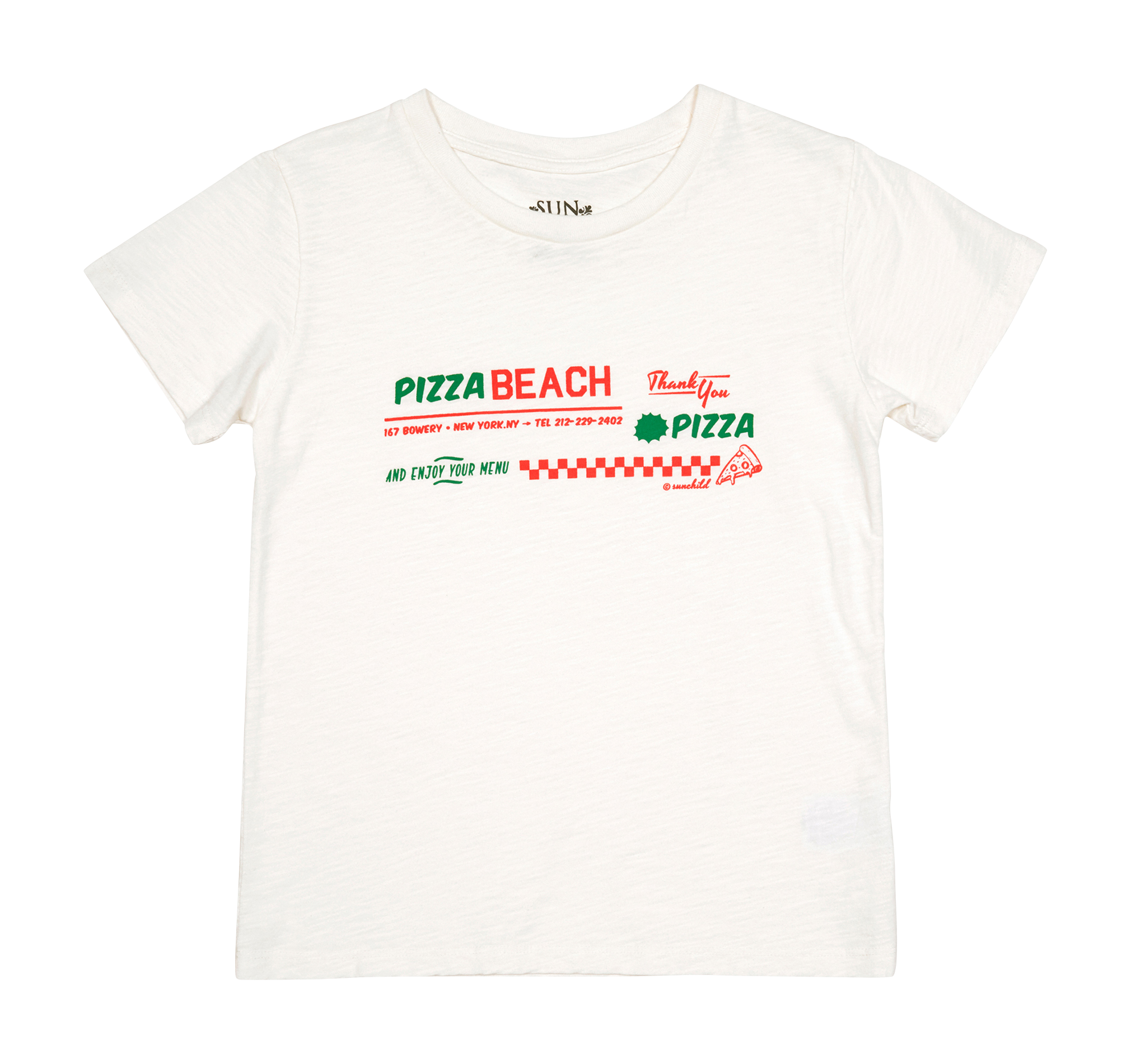 PIZZA BEACH - Tee-shirt col rond imprimé en coton | Blanc