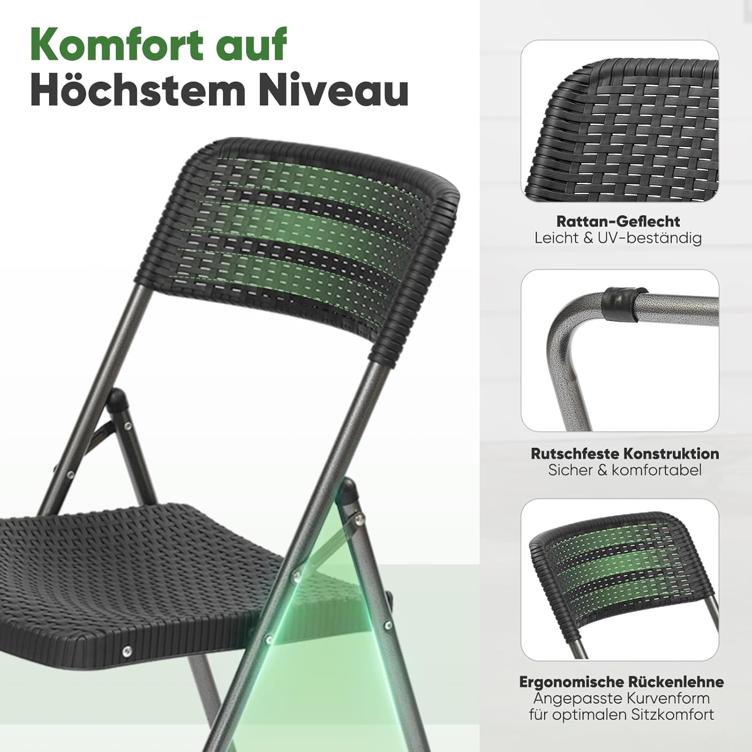 Sekey Gartengarnitur Set, Garten-Essgruppe 4 Personen, Balkonset Balkonmöbel Set 4 Stühle mit Tisch, Klappbar Gartentisch mit Stühlen Set Terrassenmöbel für Terrasse, Balkon, Bistro, Garten