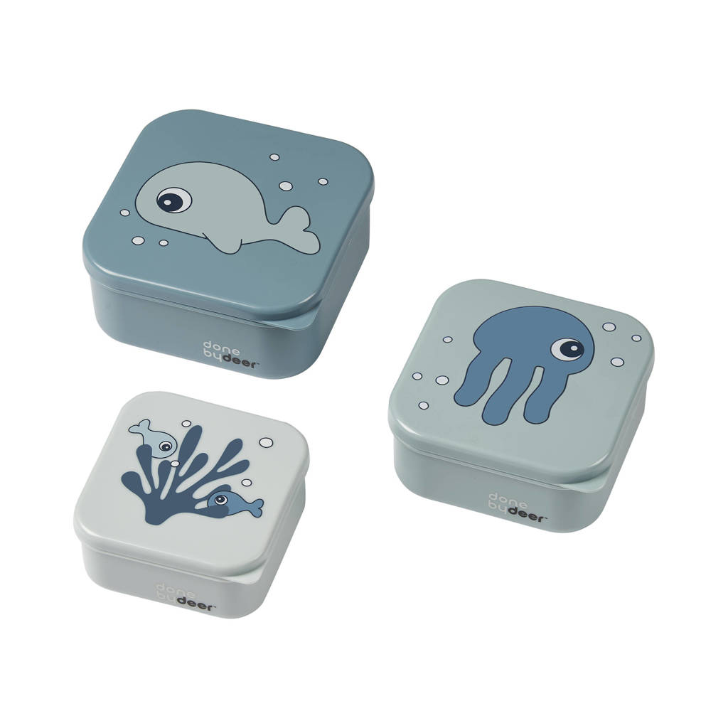 broodtrommel / snack box set (3 stuks) Sea friends Blue
