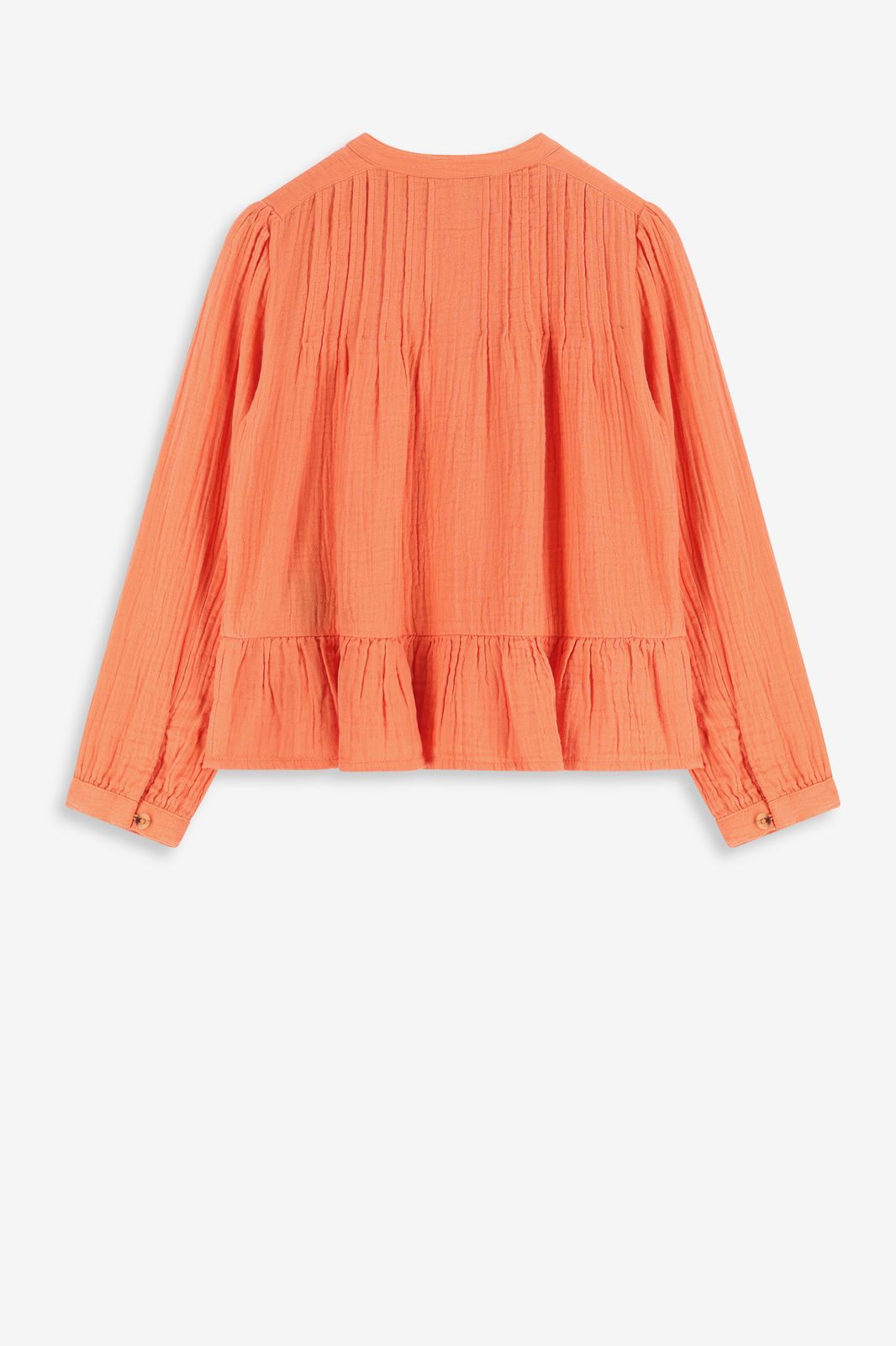 Oranje blouse met pintuck details