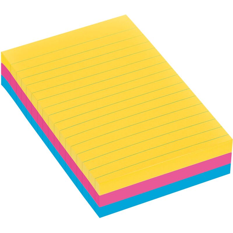Notes lignées repositionnables couleurs Carnival Super Sticky Post-it 101 x 152 mm - bloc de 90 feuilles