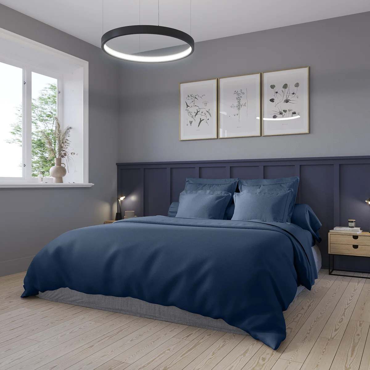 Housse de couette Partition Satin de coton Coloris Marine