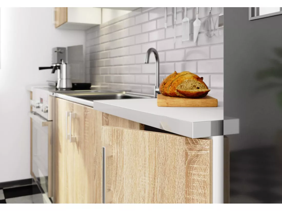 Ensemble De Cuisine AKORD LIMA 2.4m Blanc 240 cm 11 portes 1 tiroir façade Chêne Sonoma 240x44,5x203 cm