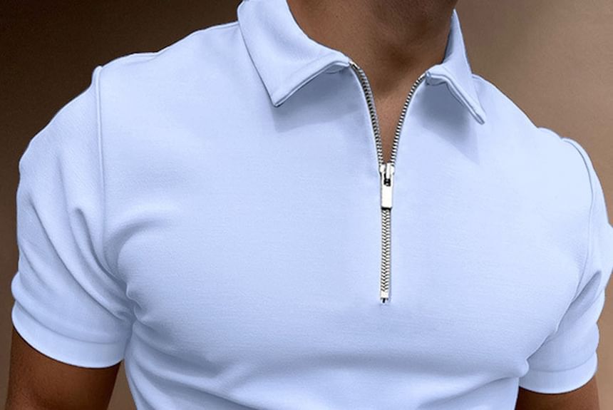 Double White - T-shirt met korte mouwen, kraag en halve rits
