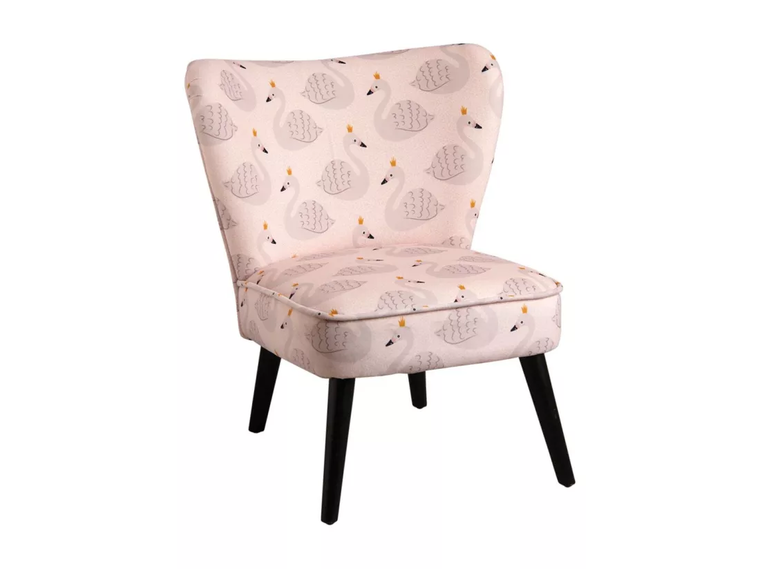 Fauteuil enfant en coton et bois Cygne rose