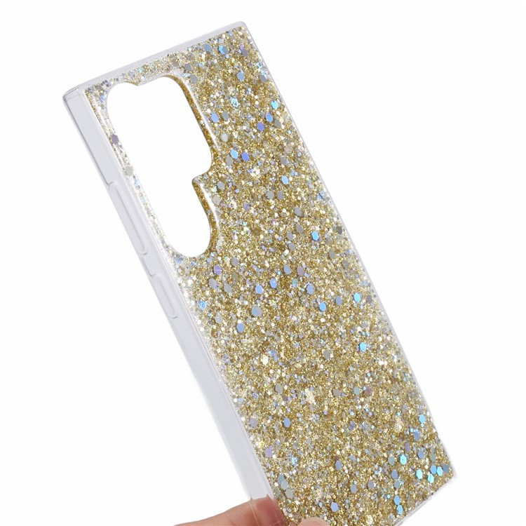 Samsung Galaxy S23 Ultra 5G Gummi Case Schutzhülle im Glitzer Design - Gold / Transparent