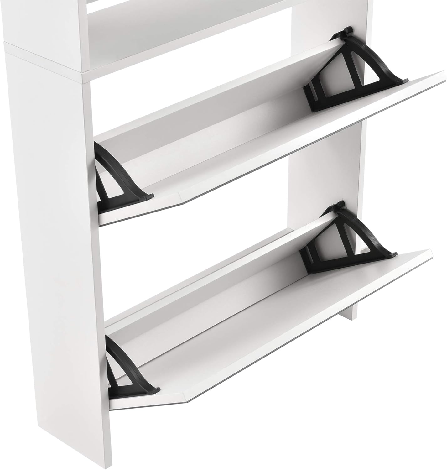 [en.casa] Schuhkipper Vogar Schuhschrank mit 4 Klappen verspiegelt Schuhkommode für 12 Paar Schuhe 134 x 63 x 17 cm Schuhaufbewahrung Weiß