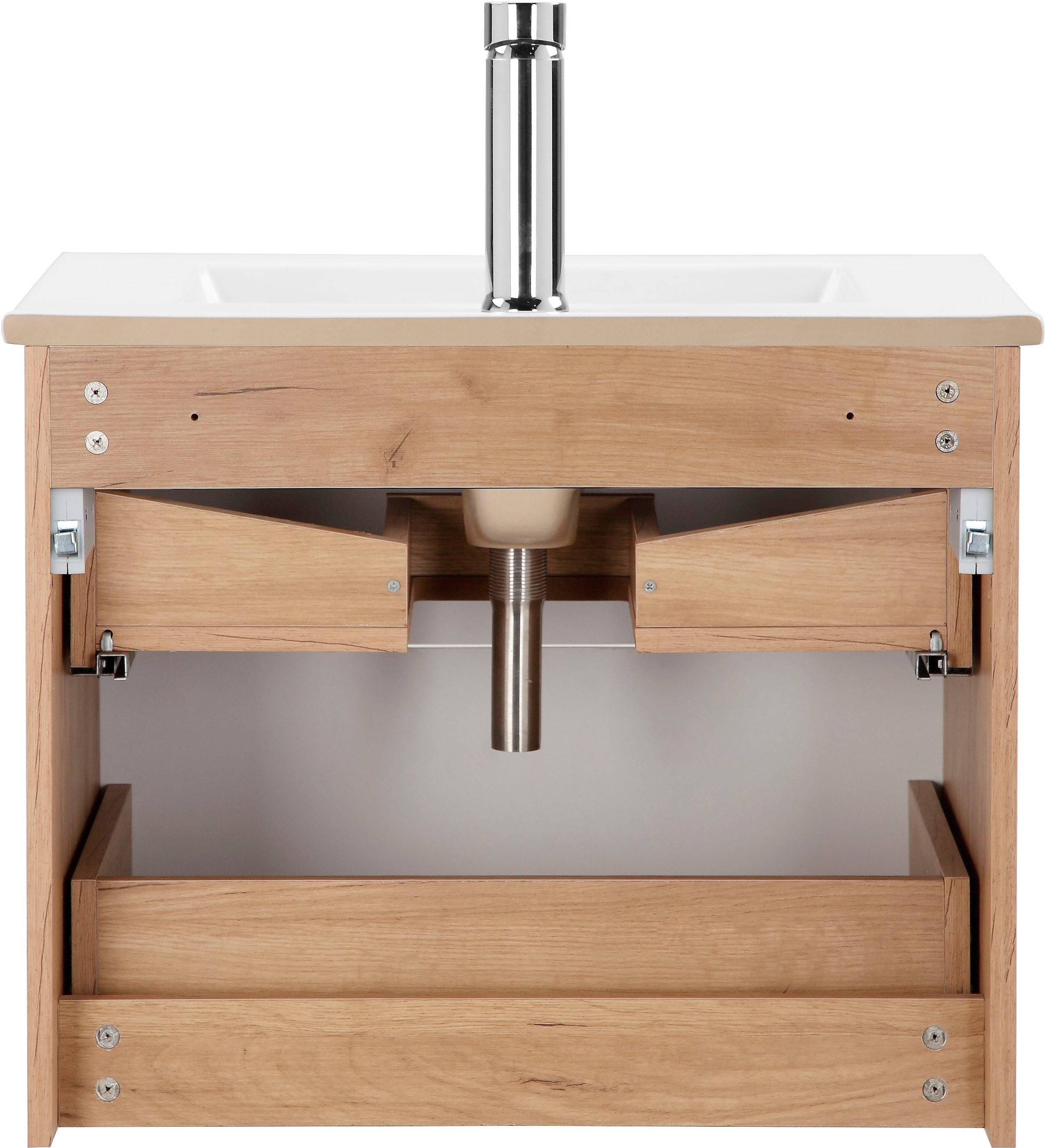 welltime Waschtisch »Lund Badmöbel Schrank Unterschrank mit Becken« Set,  Waschplatz mit 2 Auszügen und Waschbecken Breite 60cm