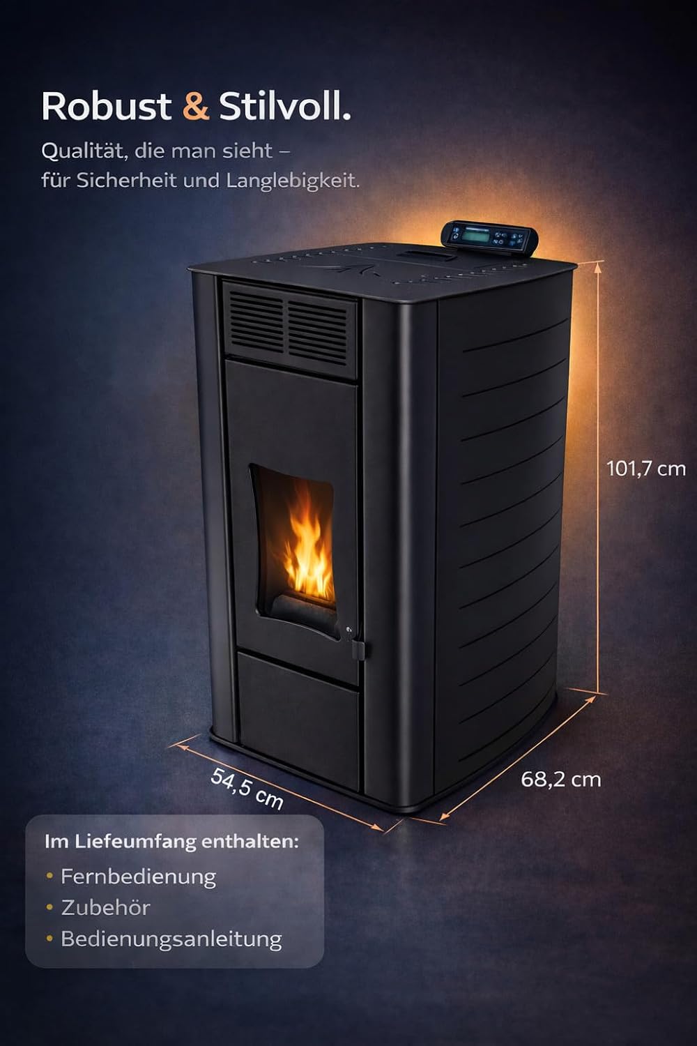NEMAXX® P18 Wasserführender Hydro-Pelletofen 18 kW bis 300 m³ – BAFA/förderfähig–Zentralheizung – A+ 40 kg Tank – Wasser 12,5kW – bis 18 Std. Laufzeit – ECO,Automatik,Wochentimer,Wi-Fi Ready – Schwarz