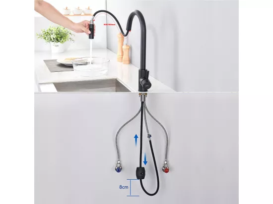 LONHEO MAX Mitigeur de Cuisine Noir 7-Forme avec 2 Fonctions Douchette Extractible Robinet d'évier Rotatif à 360° en Inox avec Barboteur démotable