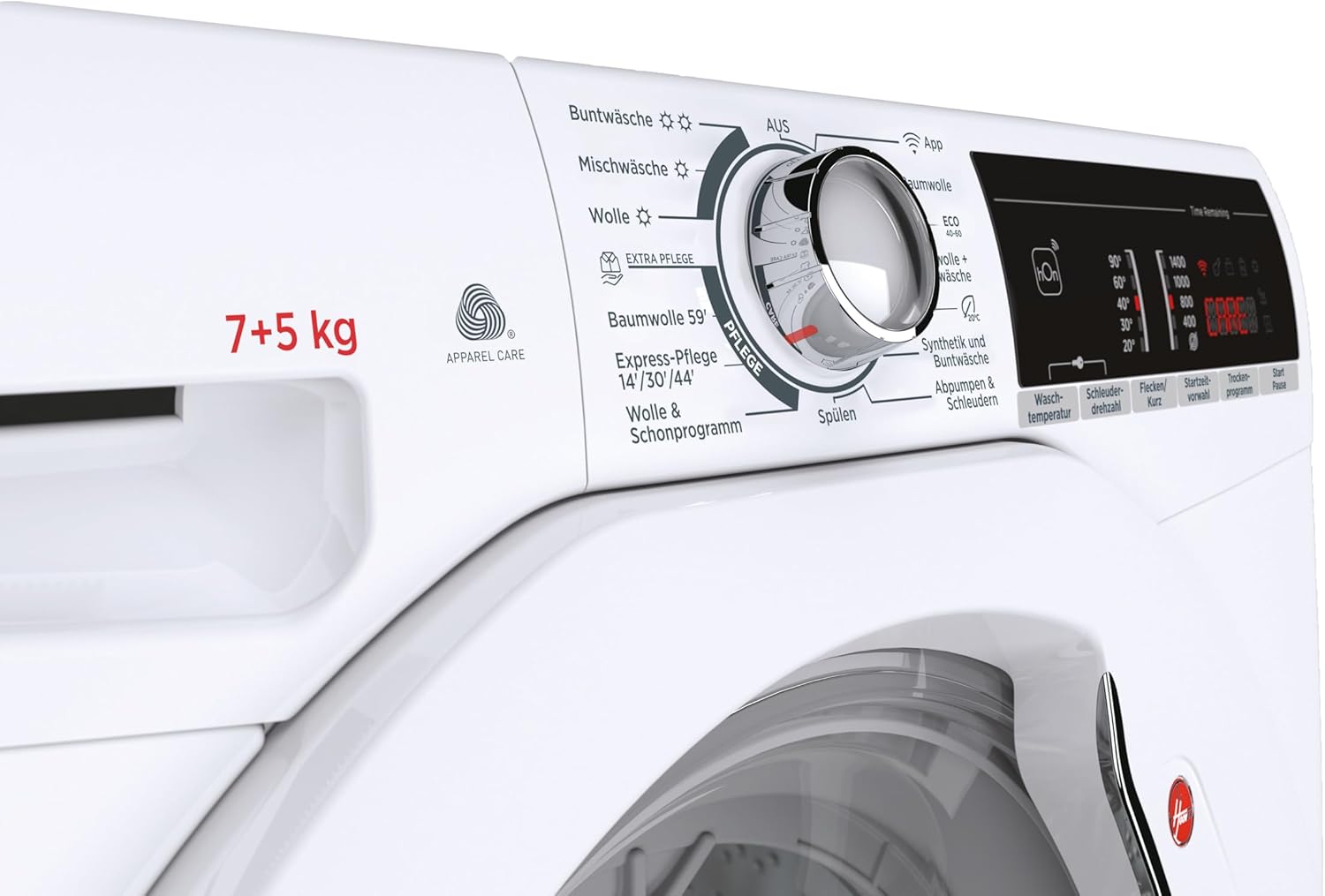 Hoover H-WASH&DRY 300 H3DO4755T2/1-84 Waschtrockner / 7 kg Waschen, 5 kg Trocknen/Gewichtserkennung/Wi-Fi und Bluetooth/Care-Programme
