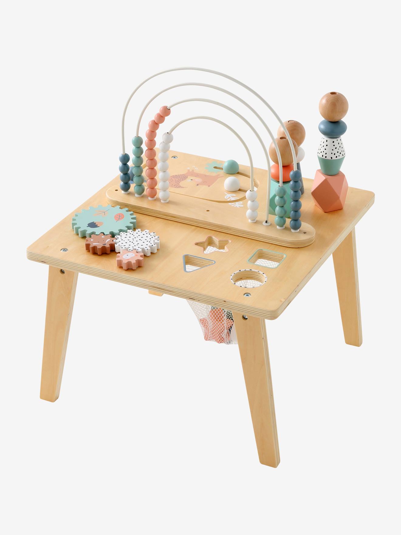 Mesa de atividades Rainbow, feita de madeira com certificação FSC®, multicolorida.