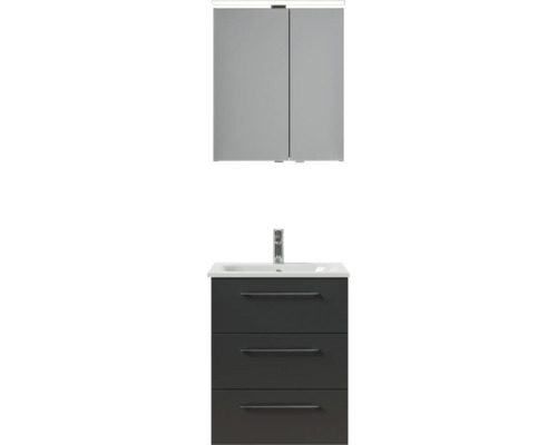 Pelipal Sunline 121 badkamermeubelset (B x H x D 61 x 200 x 46 cm), antraciet fronten, met mineraal gegoten wastafel, badmeubel met 3 laden en spiegelkast met LED-verlichting