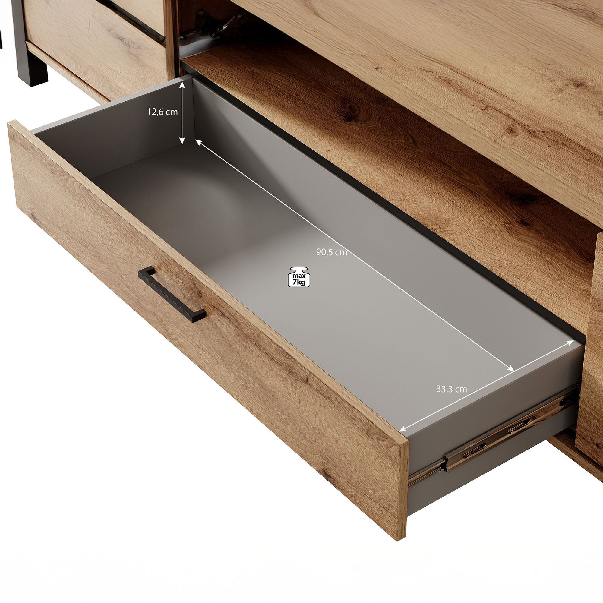 Acapulco - TV-Meubel - Eiken/zwart - 210 cm