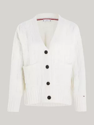 Cardigã oversized com decote em V e textura tonal