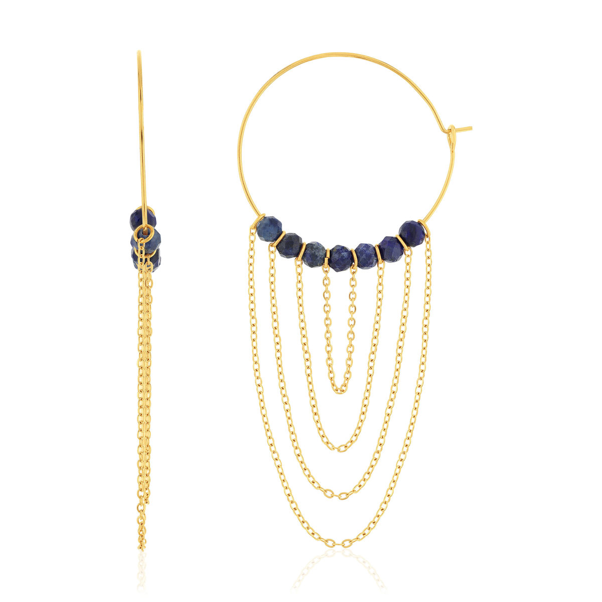 Créoles acier doré lapis lazuli