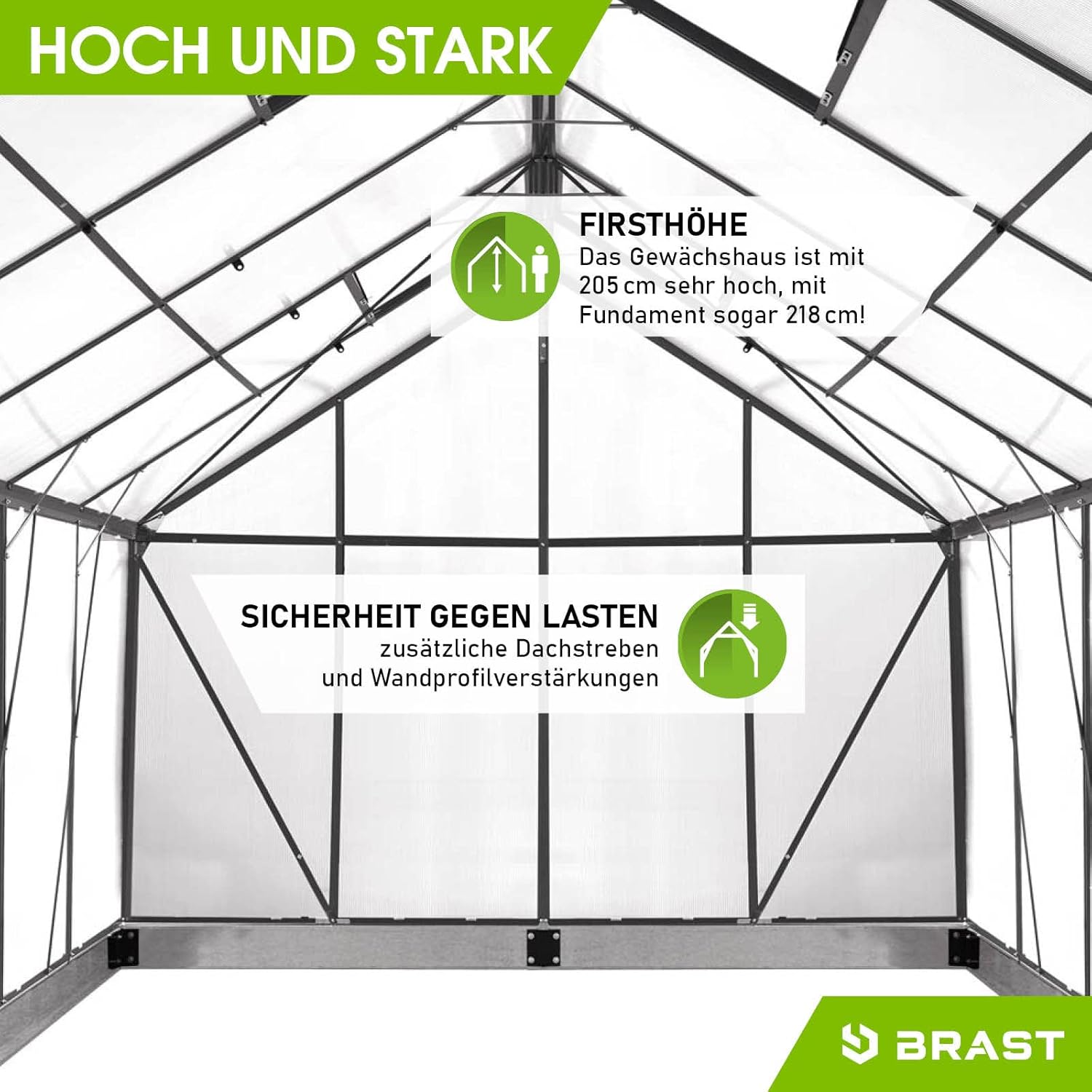 BRAST Gewächshaus Aluminium mit Fundament | 42 Modelle | 130x190x195cm - 490x250x235cm | TÜV geprüft | 6mm Hohlkammerplatten | rostfrei wetterfest temperaturbeständig | 310x250x205cm Grau