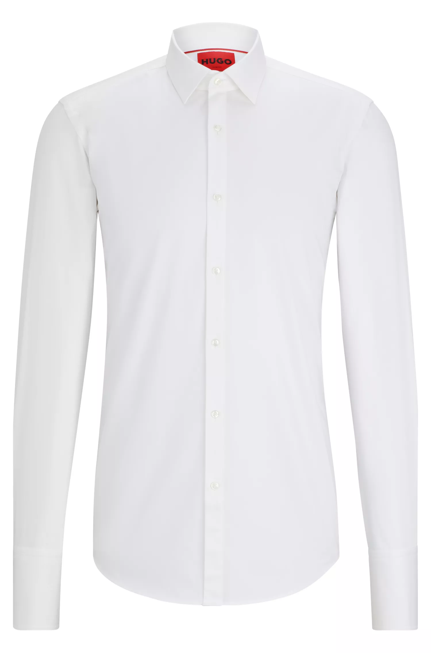 Camisa HUGO vermelha de corte slim em cetim de algodão elástico.