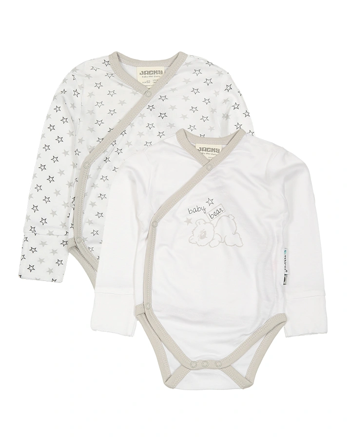 Langarm-Wickelbody BABY BEAR 2er-Pack in weiß/grau