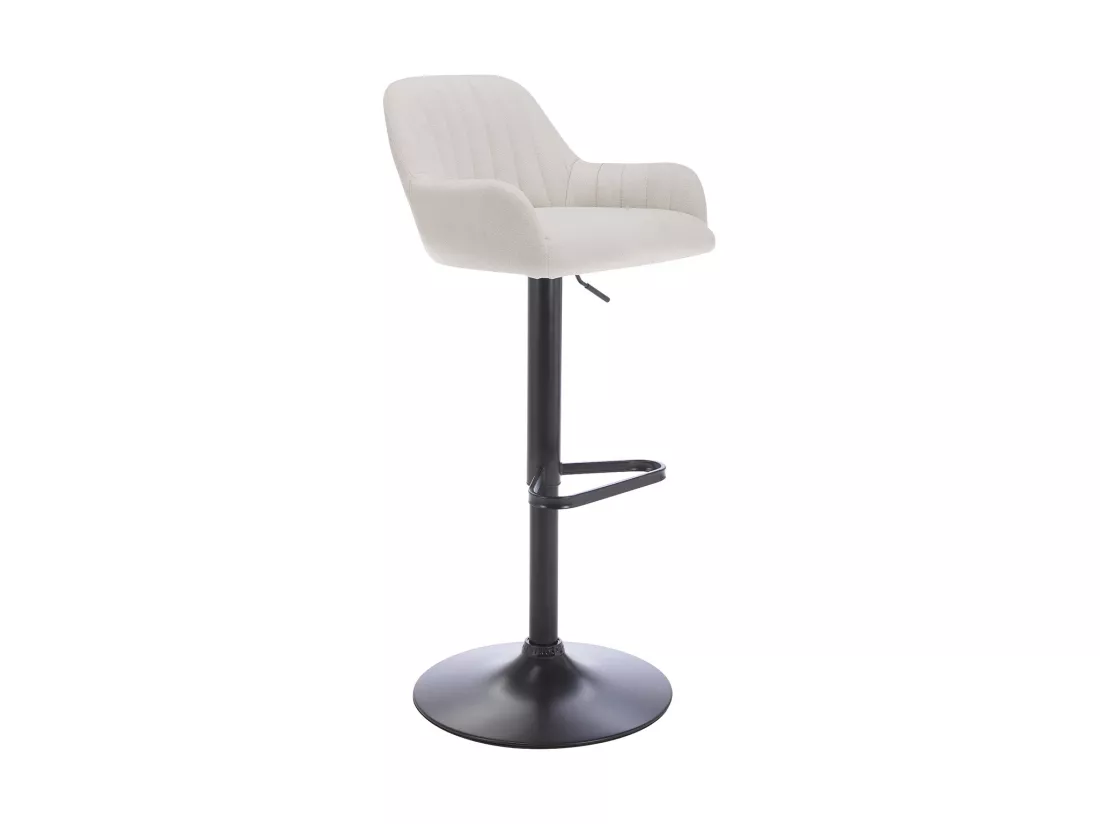 Lot de 2 tabourets de bar en tissu et métal noir - Hauteur réglable - Crème - ELEANA