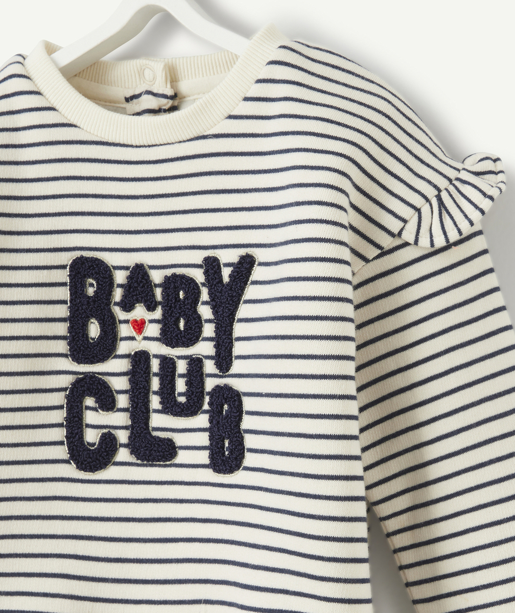 SWEAT BÉBÉ FILLE EN FIBRES RECYCLÉES RAYÉ BLEU ET BLANC