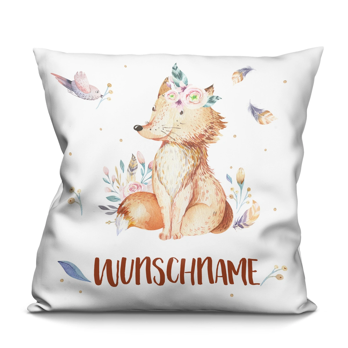 Personalisiertes Kissen, weiß (Motiv: Fuchs)
