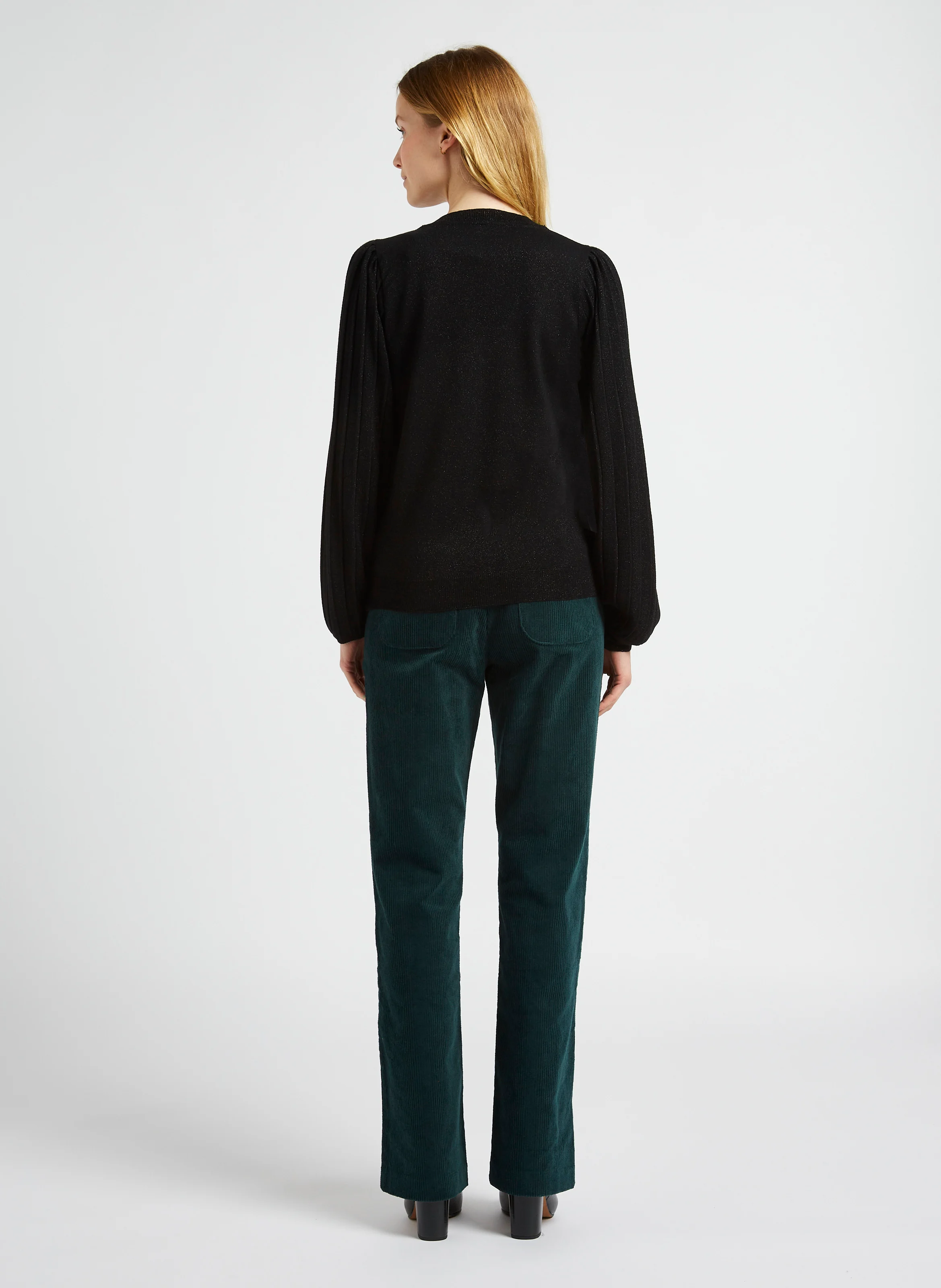 Pantalon droit côtelé en coton| Vert