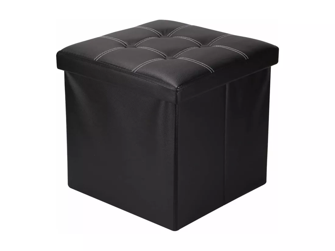 Mobili Rebecca Pouf Coffre de Rangement Carre Synthétique Noir 30x30x30