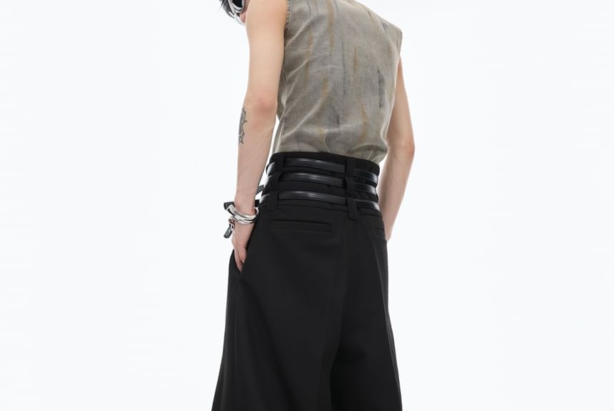 kooklay - Set: Hoge taille effen wijde broek + imitatieleren riem