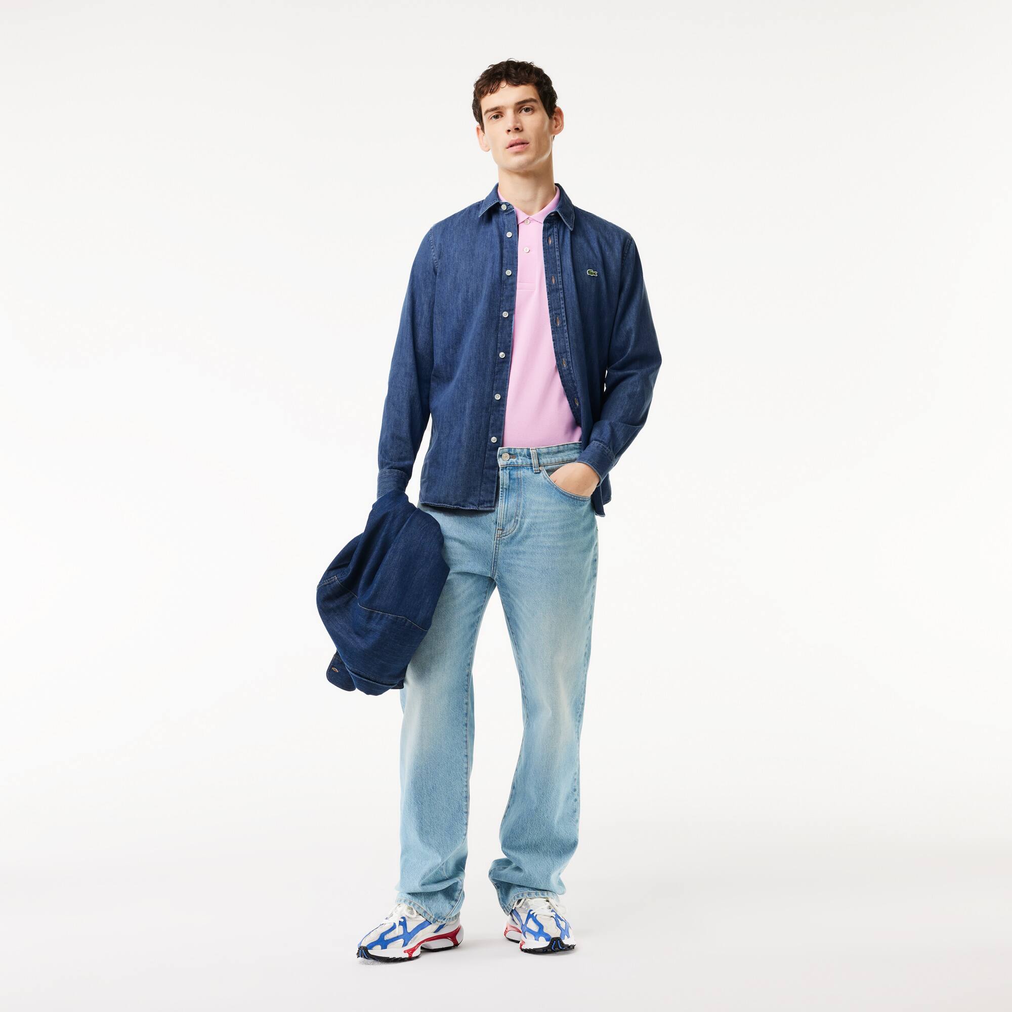 Chemise homme Lacoste regular fit en denim de coton biologique Manches Longues - Bleu - Lacoste - Homme