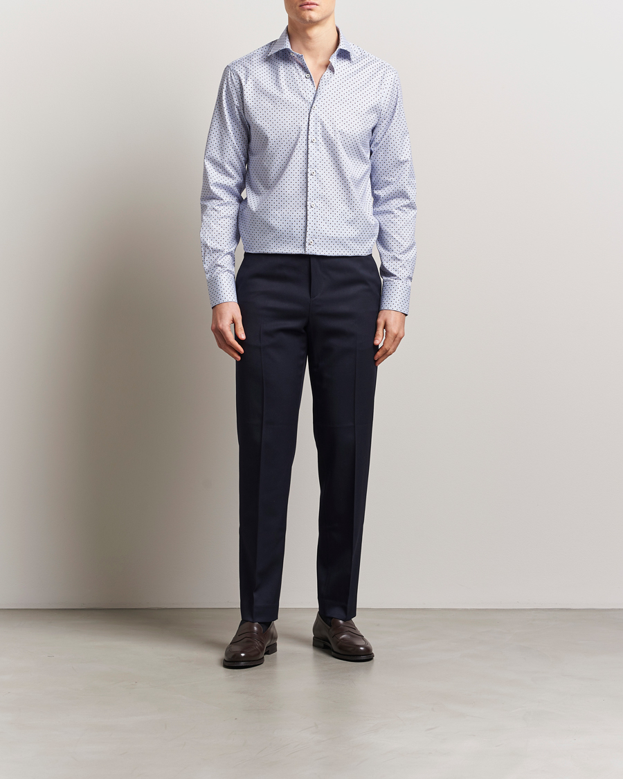 Stenströms Fitted Body Printed Cut Away Shirt Blue
